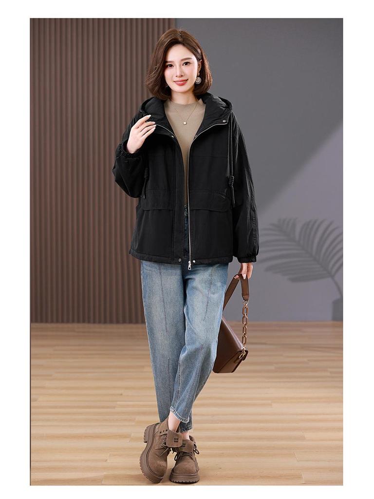 Women's Plus Size Pure Cotton Fleece-Lined Parka Jacket - Short, Thickened, Casual Style for Autumn/Winter 2024
