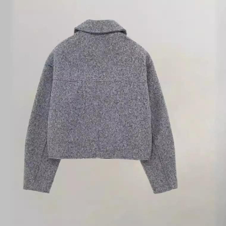 Women Fashion Patch Pockets With Flaps Cropped Jacket Coat Vintage Long Sleeve Front Zipper Female Outerwear Chic