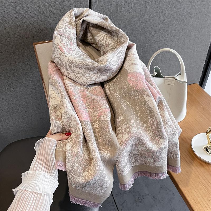 

Warm Bufandas Female Women Winter Scarf Pashmina Cashmere Wraps Design Luxury Dot Print Thick Hijab Blanket Shawl Stoles 65x185cm