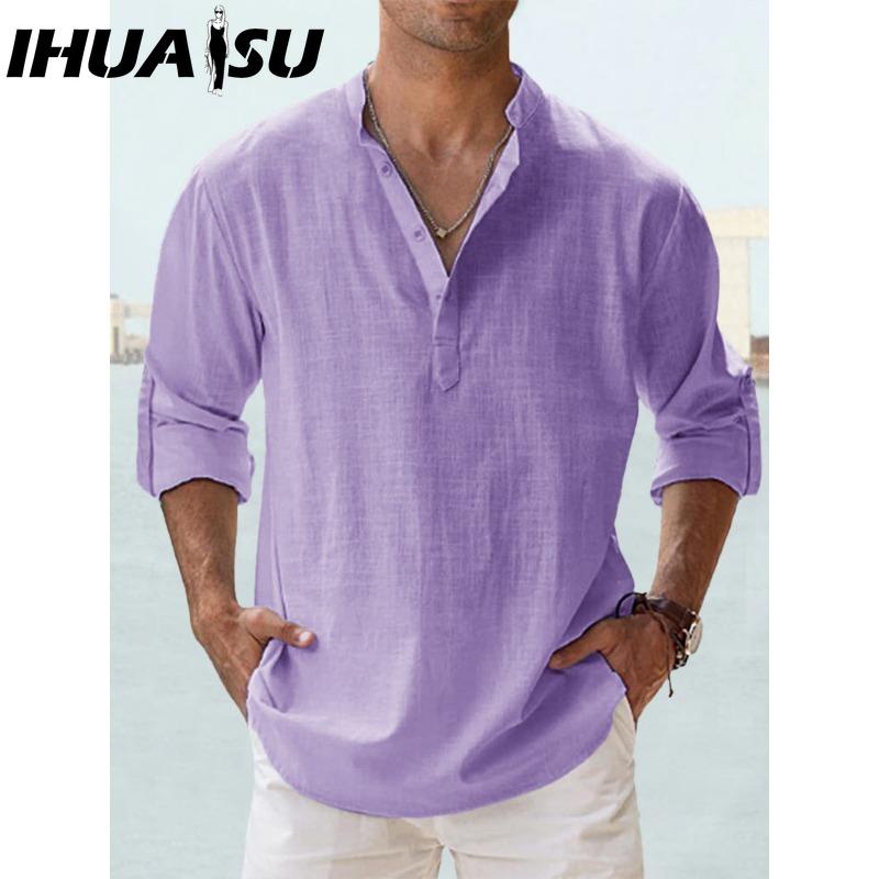 IHUASU Baumwolle Langarm T-Shirt Herrenmode Lockeres Shirt Bedrucktes Mitfühlendes Shirt