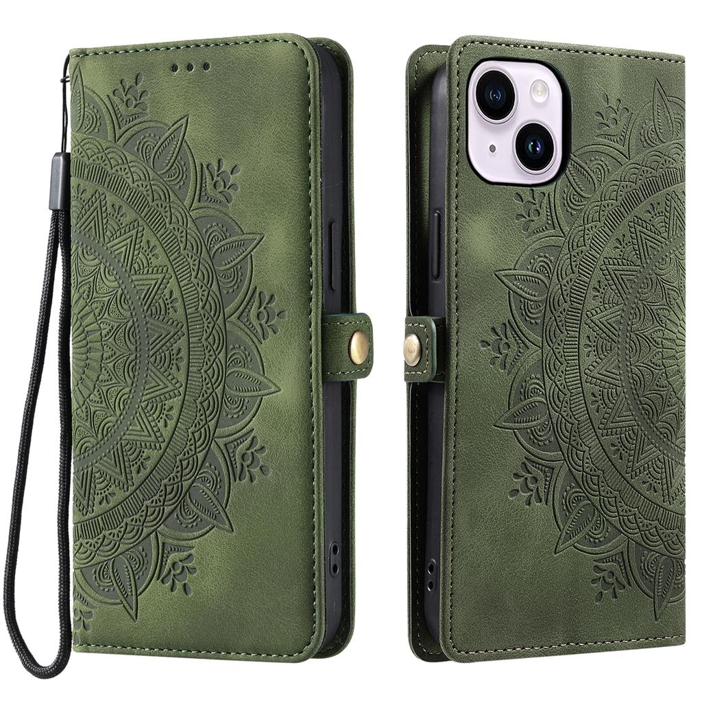 Stil 016 Für iPhone 15 Hülle Hautgefühl Totem Prägung Brieftasche Leder Handyhülle