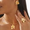 Women  French Minimalist Design Metal Flower Stud Earrings Elegant Double Layer Flower Rhinestone Necklace Ring Jewelry