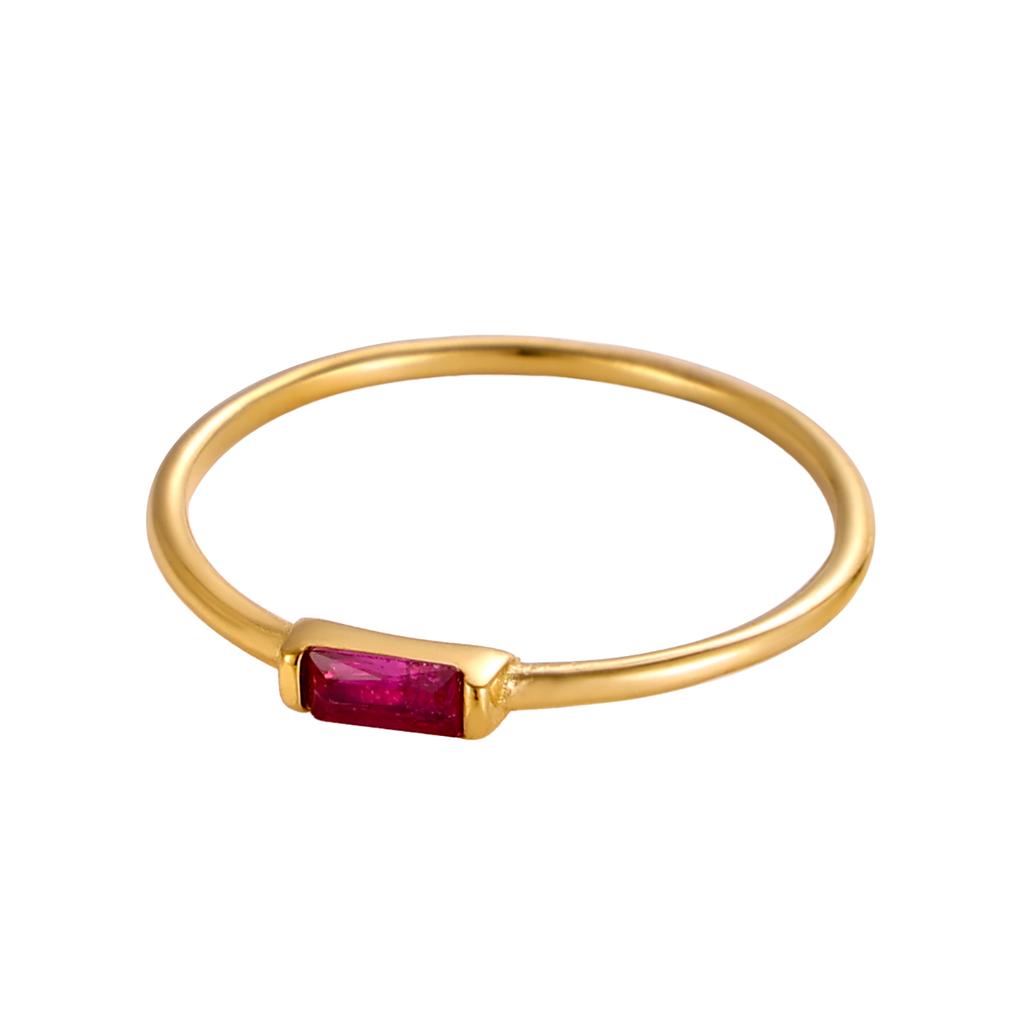 CARLIDANA Mimalist 18K Gold Plated Square Simple Colorful Zircon Stainless Steel 12 Months Birthstone Stackable Ring for Women