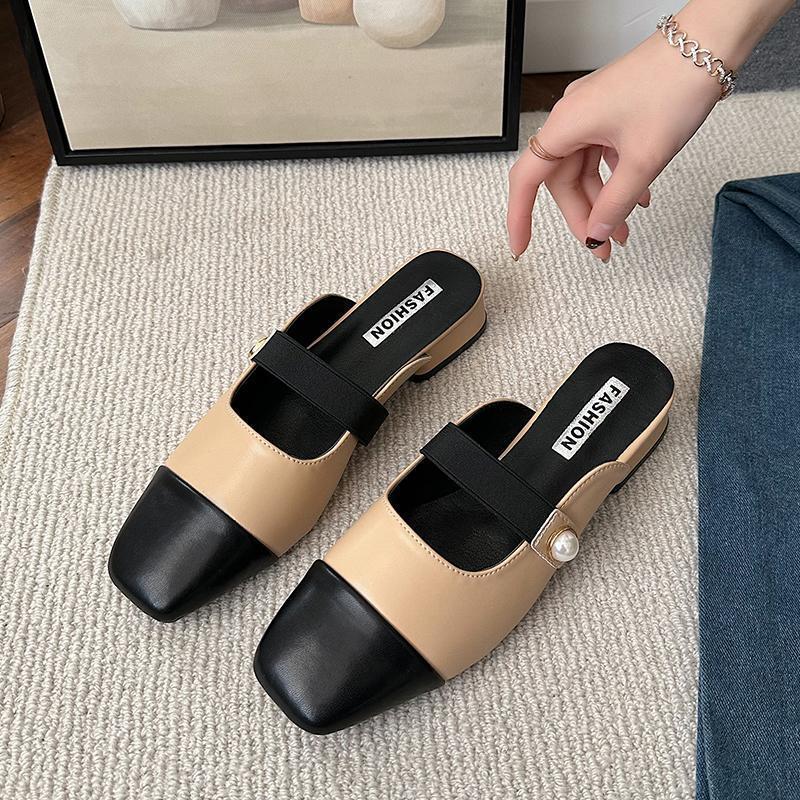 Baotou half slippers women's outer wear 2025 summer new fashion Velcro thick heel muller cool slippers