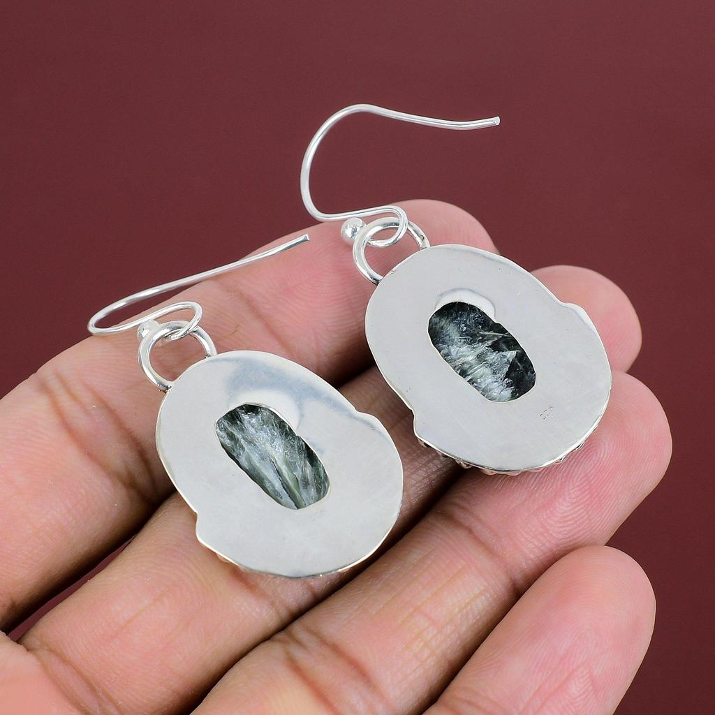 Seraphinite Earrings 925 Sterling Silver Earring Handmade Brand New Earring Latest Design Earring Seraphinite Gemstone Jewelry Gifts For Mom