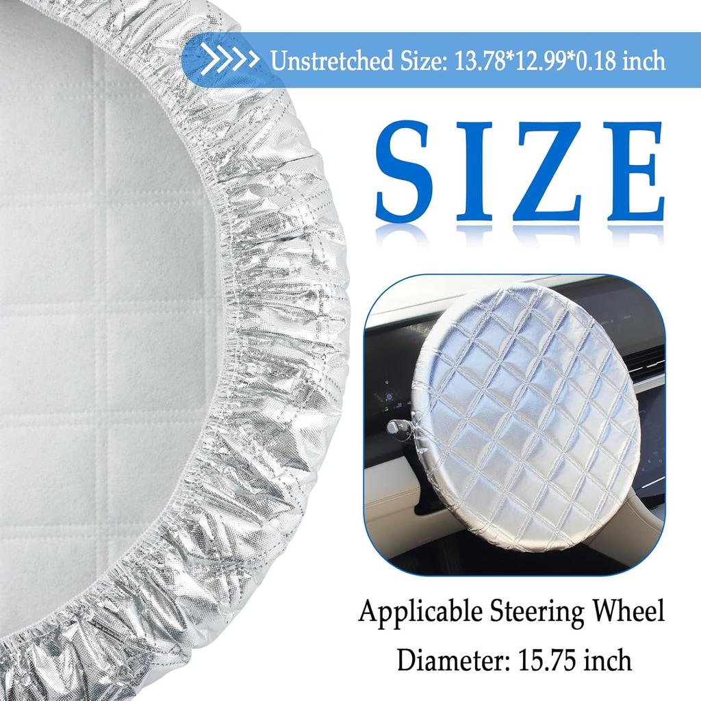 Car Steering Wheel Cover Sun Shade,Aluminum Film Car Wheel Cover for Thermal Insulation & Cooling,3-Layer Thickened Steeringwheel Covers Fits 15.75"