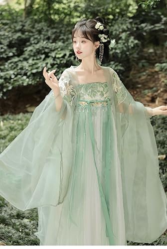 [Hosaku Co., Ltd.] Ancient Hanfu, Classical Beauty, Elegant Chinese Imperial Court Costume, Cosplay Set, Tang Dynasty Haori and Long Skirt Set (Green,