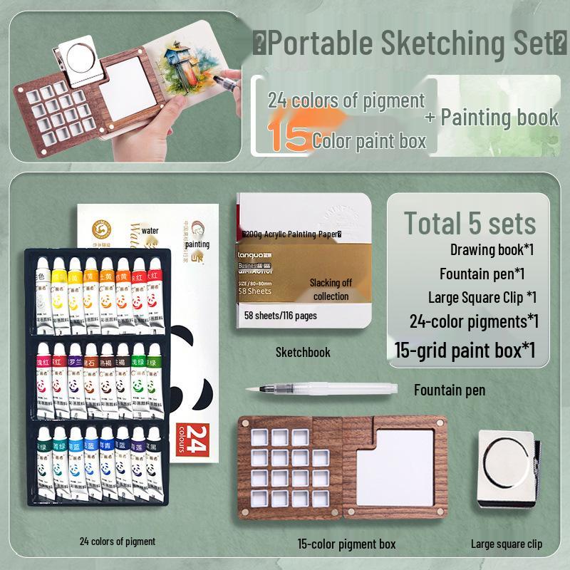 Feile Bird Chinese Style Wooden Box 15-Color Watercolor Set with Sanxingdui Dunhuang Solid Palette