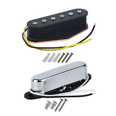 FLEOR Alnico 5 Telecaster Bridge + Neck Pickup (Chrome) - Compatible with Fender Telecaster Pickup Parts.