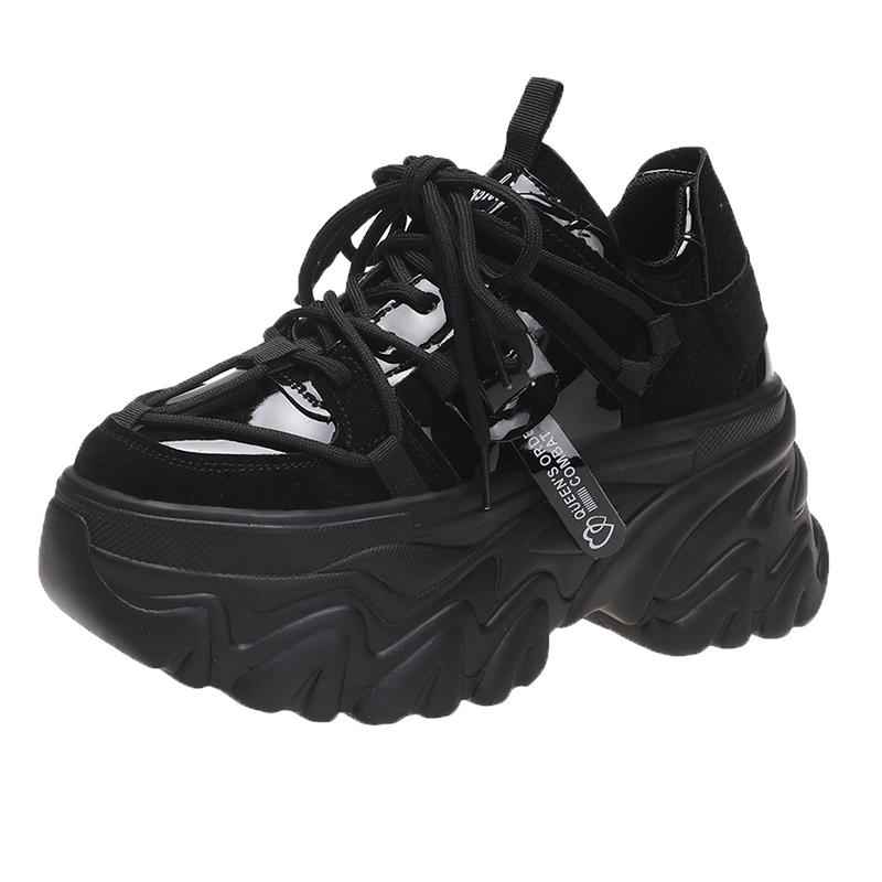Fashion New Women Platform Sneakers Spring Autumn 8cm Chunky High Heels Bling Red Ladies Wedges Casual Dad Shoes Leather Sports Sneakers