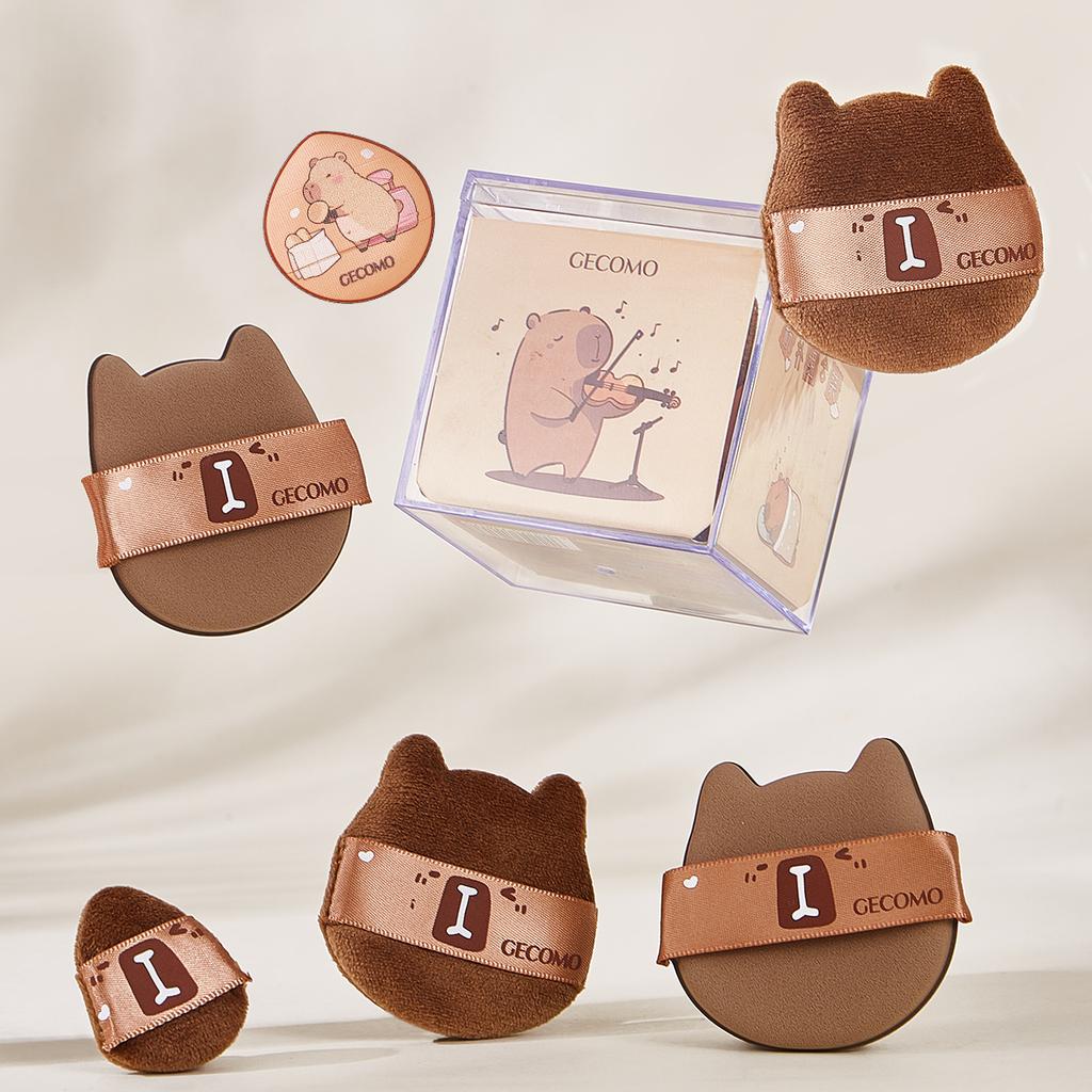 5/6PCS Capybara Powder Puff Set Box Wet And Dry Use Mini Fingertip Powder Puff Soft Skin-friendly Flocking Air Cushion