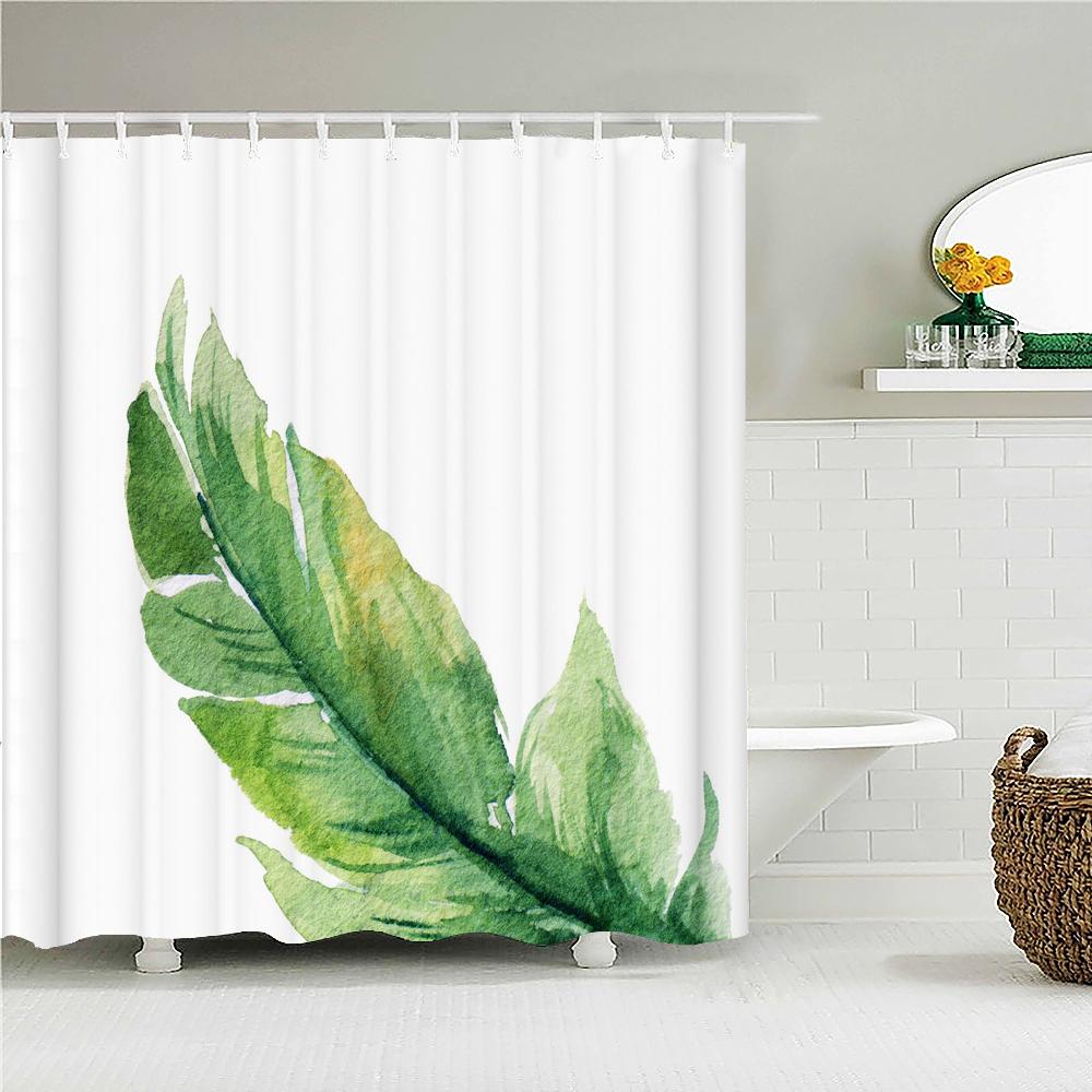 Green Leaves Plant Palm Leaf Pattern Bath Curtain Waterproof Fabric Shower Curtains 180X180Cm Bathtub Screen For Bathroom Decor