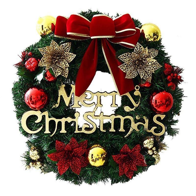 Christmas Wreath Front Door Hanging Ornaments Artificial Wreath Bell Gift Bow Stars For Christmas Tree Home Windows Decor