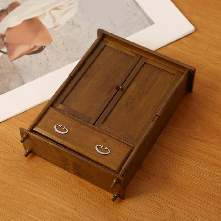 Handmade 1/12 Dollhouses Miniature Wardrobe Model Wood Closet Dollhouses Furniture with Functional Double Door for Display