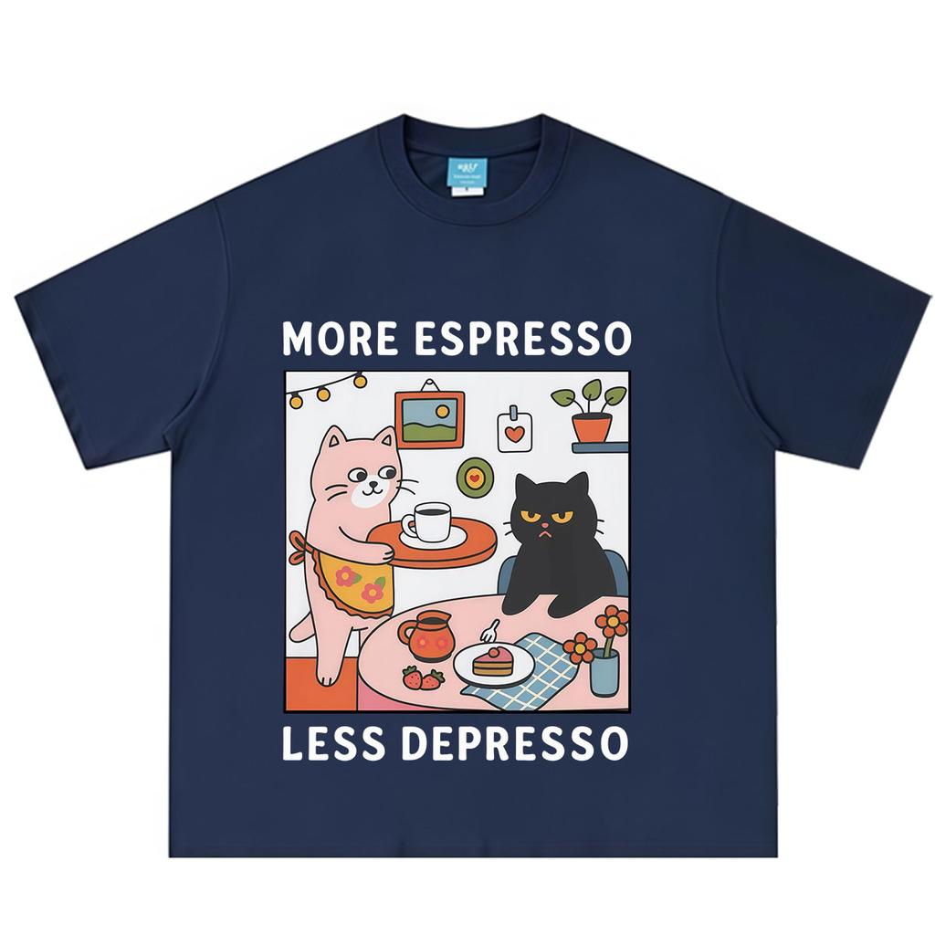 Fashion Funny Cat More Espresso Less Depresso T Shirt Unisex Unisex Aesthetic Vintage Tshirt Cartoon Cute Cotton Oversized T Shirts