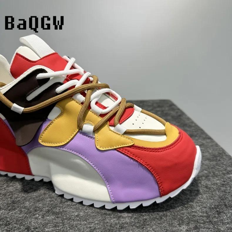 Fashion Color Block Designer Chunky Sneaker Men Cover Bottom Board Shoe Fashion Casual Leather Breathable Increased Platform Shoes