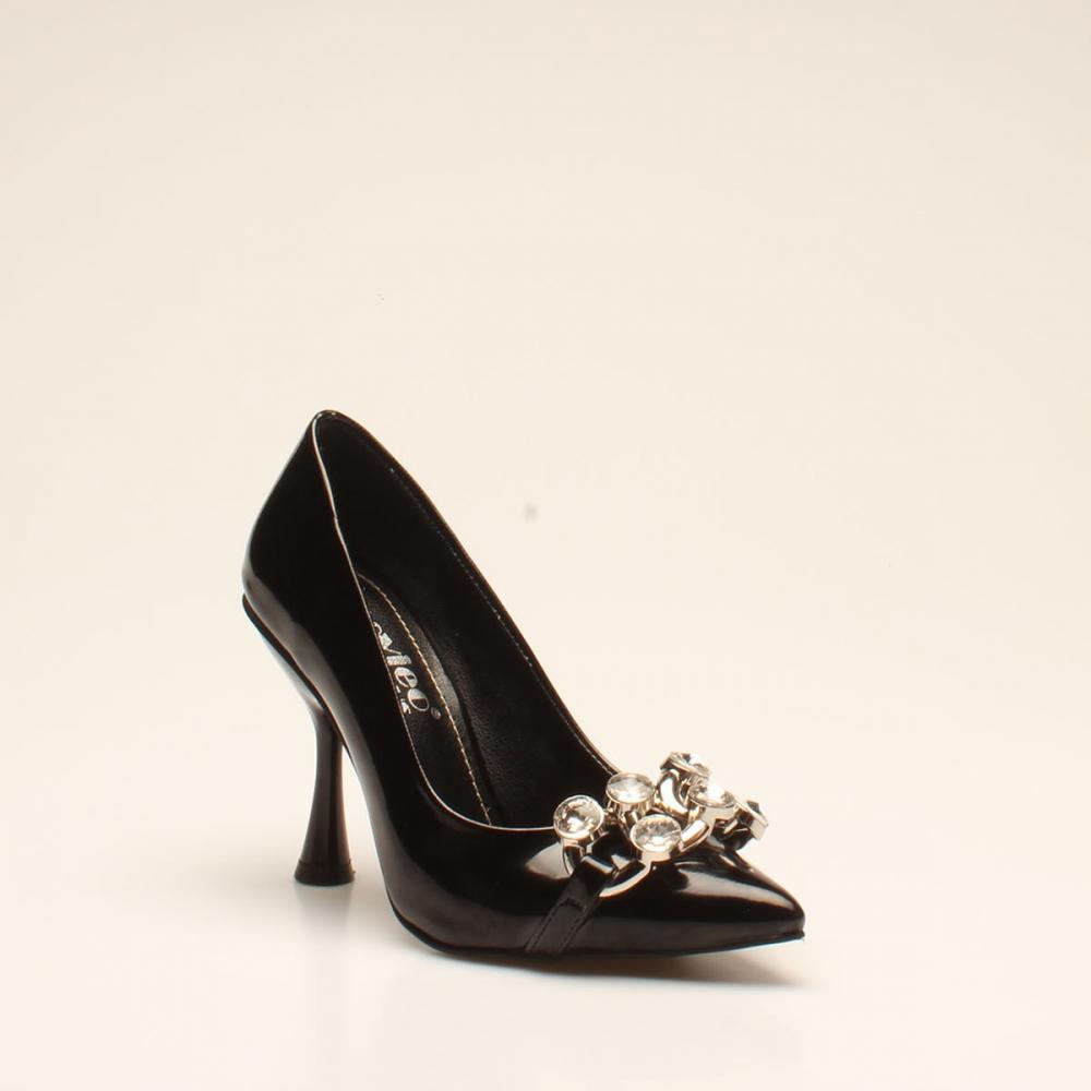 Schwarze faltige Lackleder Damen klassische Stöckelschuhe