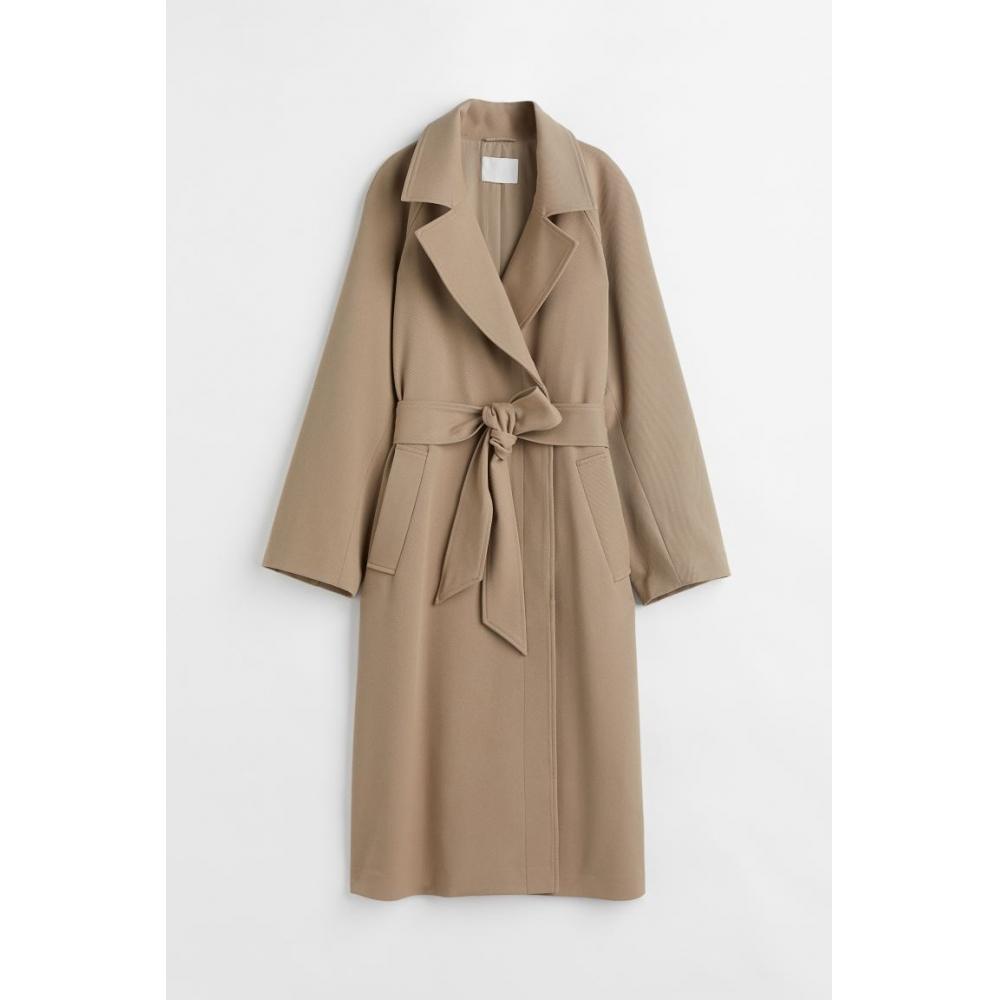 

H M Belted Twill Coat Dark Beige