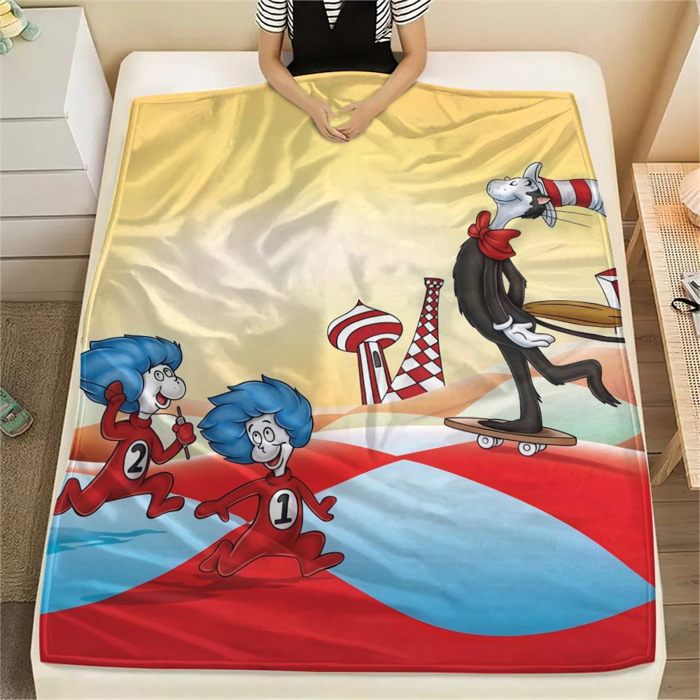 The Cat in the Hat Flannel Blanket, High quality Comfortable for All Seasons, Home Decor, Warmth and Comfort