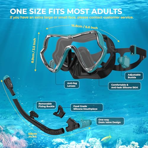 G2RISE SN02 Snorkel Set for Adults – Includes Scuba Mask with Dry Snorkel, Diving Goggles, Anti-Fog, Spare Mouthpiece, and Comfort Breathing Technolog