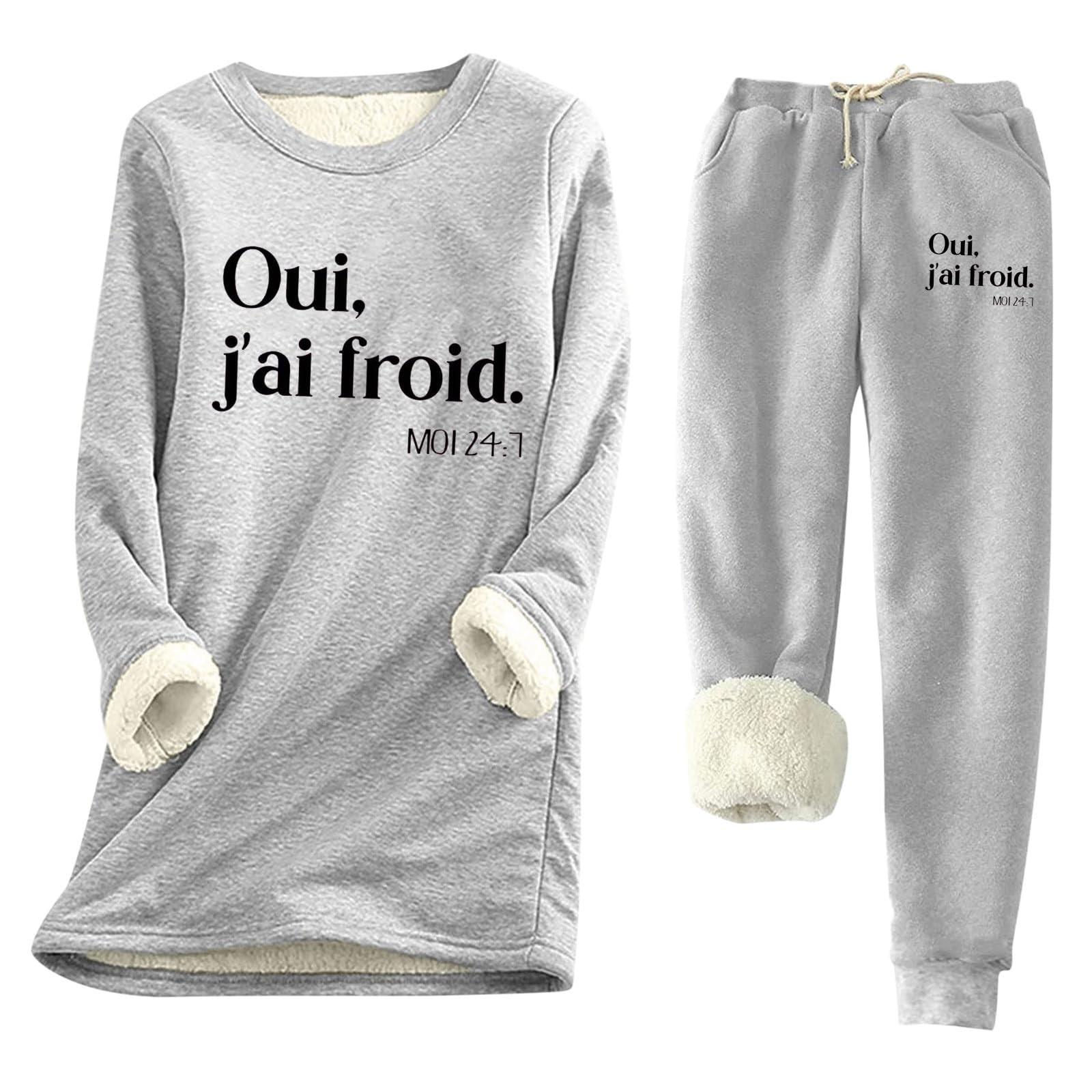 

Жіночий теплий костюм з принтом і круглим вирізом, флісовий светр із довгими рукавами, спортивні штани на шнурках із двох частин L