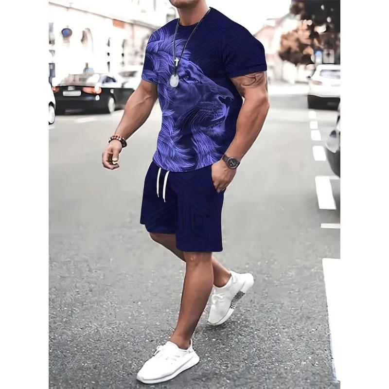 Eleganter Herren Kurzarmanzug Sommer Atmungsaktiv Rundhals Sport Kurzarm Mode Streetstyle Zweiteiler