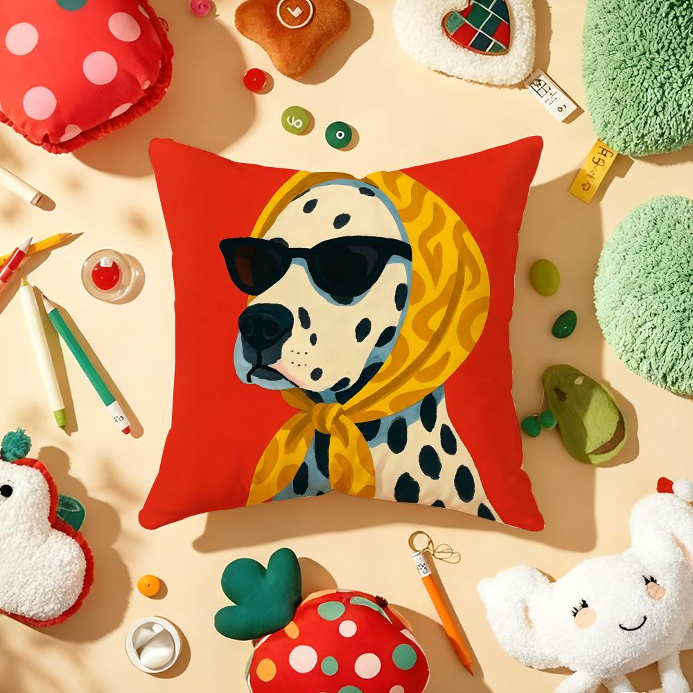 Dog Wearing A Hat Cushion Cover Plush Fabric Soft Double-Sided Printed Sofa Warm Winter Home Child Gift Pillow Case