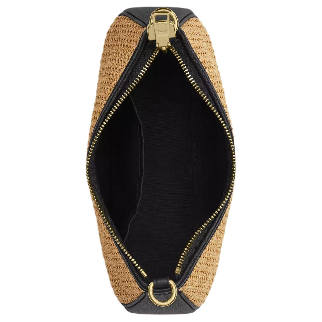 Coach Teri 24 Brand Logo Straw And Leather Tote Shoulder Bag Medium Women Bags Khaki Black CAL90-IMXUB