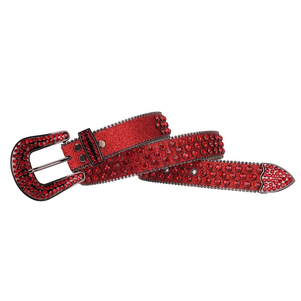 Customized Buckle Logo Red Bridal Rhinestone Belt for Women Western Cowgirl Bling Bling Diamond Studded Leather Belt for Dress
