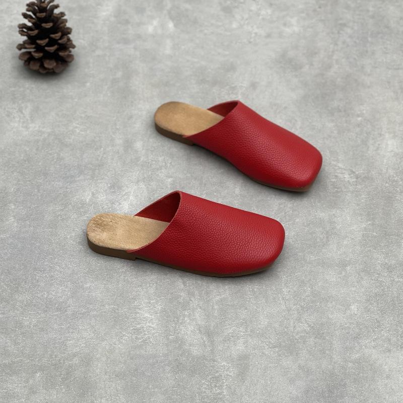 

Johnature Handmade Натуральная Кожа Женские Туфли Мягкая Подошва Повседневные Тапочки Без Застежек На Плоской Подошве Круглый Носок 39 красный