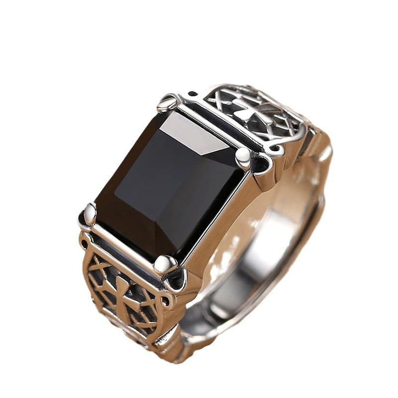 

[Rockyu] ring men s black black zirconia onyx ring stainless cross cross ring amulet amulet ring Lord of the Rings signet ring fashion accessories