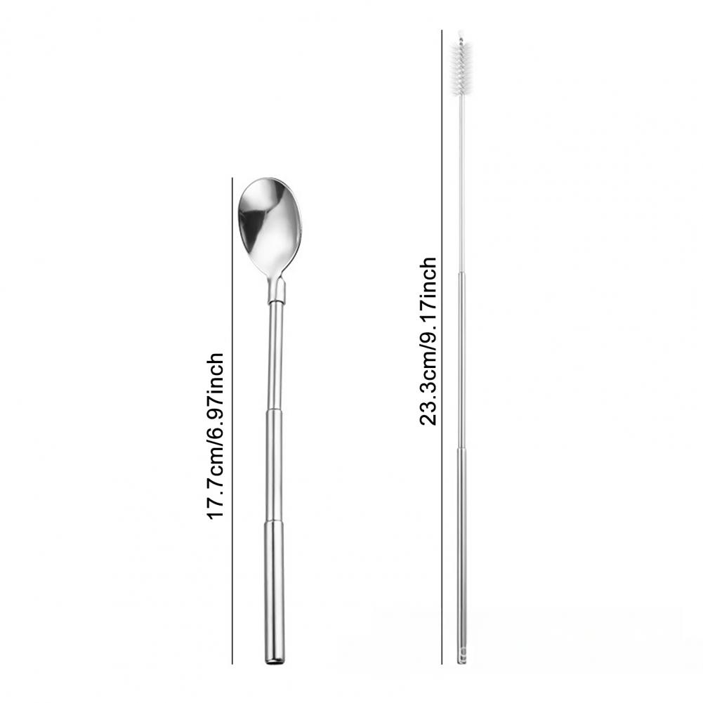Durable Stainless Steel Straw Stainless Steel Utensil Telescopic Stainless Steel Straw Spoon Tableware Kitchen Supplies