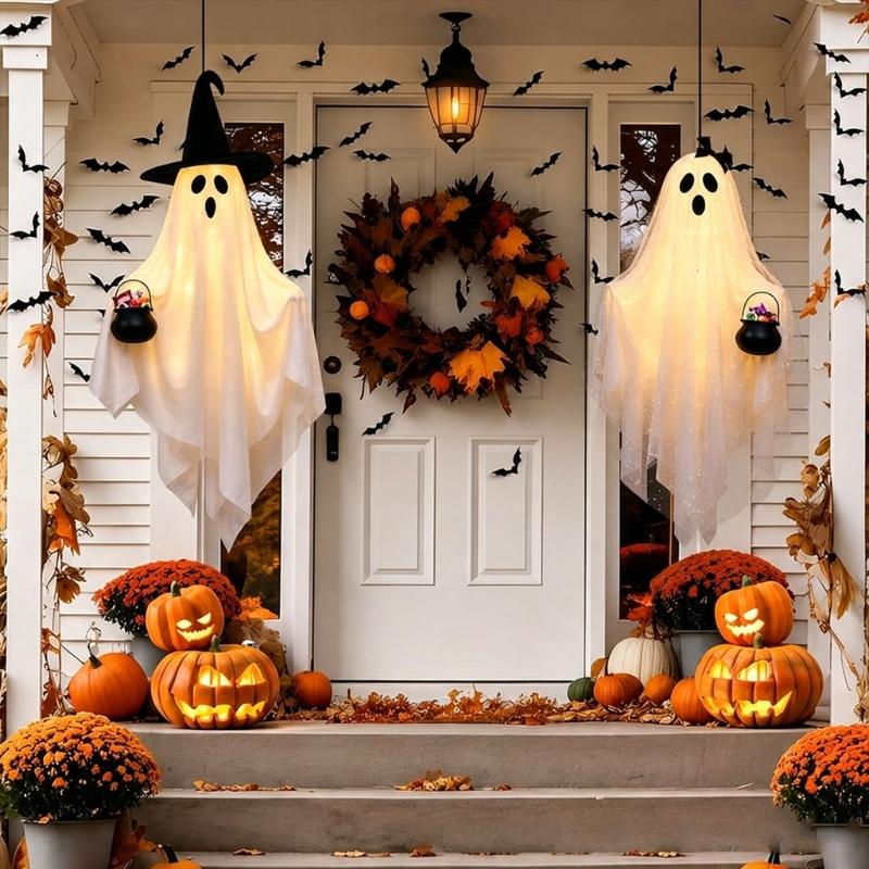 Entryway Window Line Halloween Hanging Pair, Two Piece Fabric Figure Set for Home and Party Corner Indoor Display