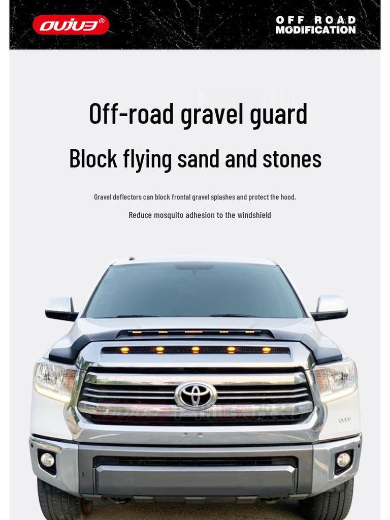 Toyota Tundra Off-road Sand & Gravel Deflector Rain Visor & Yellow Spotlight Decoration Accessory.