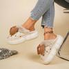 Fashion Casual Pu Thick Bottom Cotton Indoor Slippers Winter Sweet Bowknot Chunky Platform Short Plush Shoes Warm Faux Fur Slippers