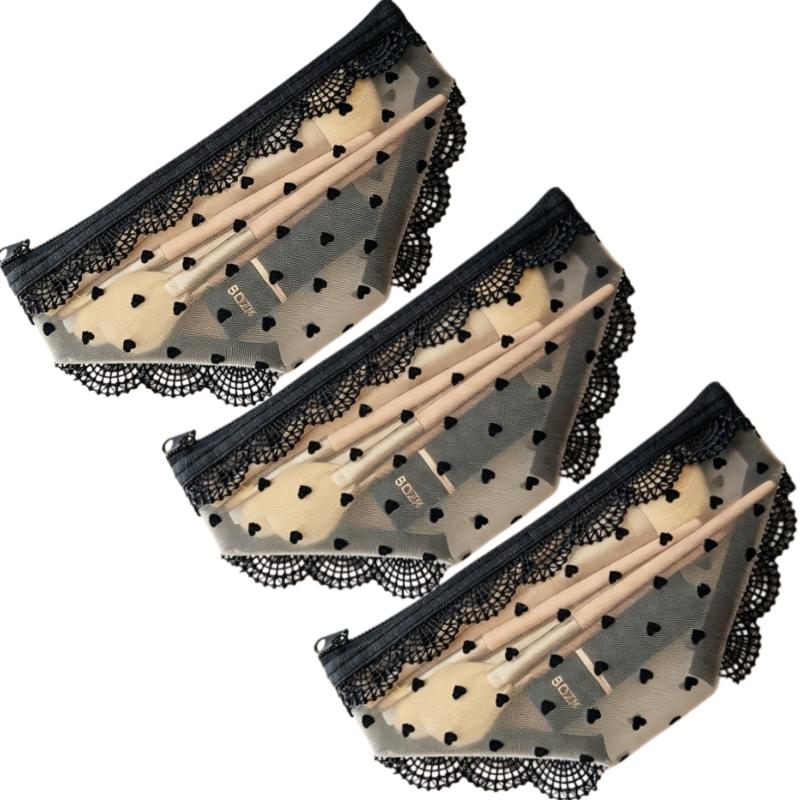 Briefs Shaped Mesh Cosmetic Bag Lace Trim Clear Mini Zipper Makeup Pouch Lipstick Earphone Jewelry Storage Travel Portable