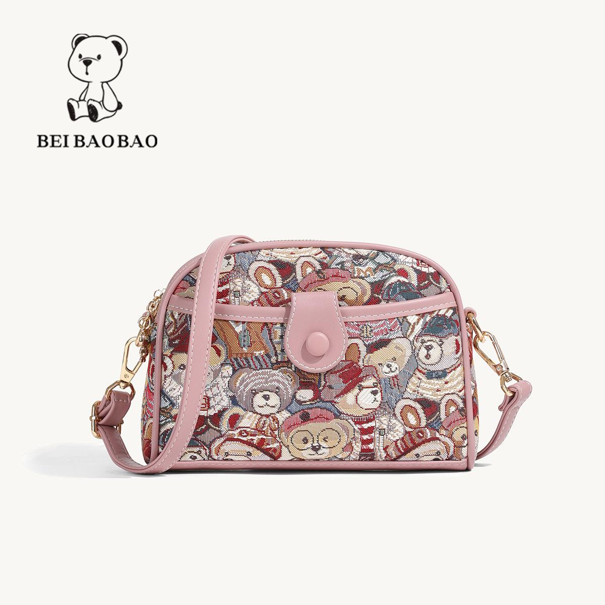 

New Canvas Bear Women s Half Round Bag Fashion Versatile Shoulder Bag Crossbody Bag Women s Bag розовый
