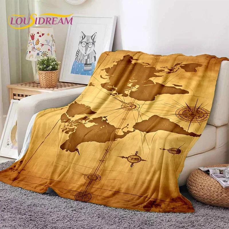 Mappa del Mondo di Carta Nautica Antica 3D Bussola Morbida Coperta in Flanella per Letti Camera da Letto Divano Picnic, Coperta da Lancio per Esterni Tempo Libero
