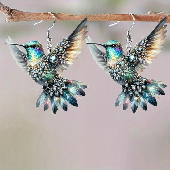 1 Pair Acrylic Colorful Bird Dangle Earrings 2D Hummingbird Hook Earrings Hypoallergenic Women Bird Drop Earrings Fashion Jewelry