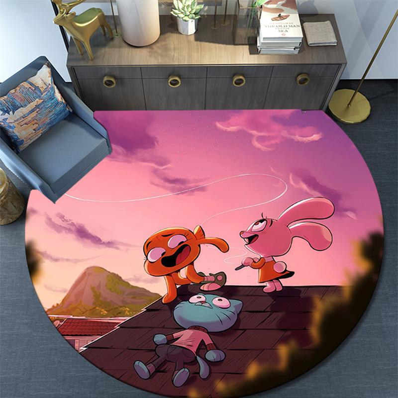 The Amazing World of Gumball Round Area Rug,Carpet Rug for Living Room Bedroom Sofa Playroom Decor,Non-slip Floor Mat