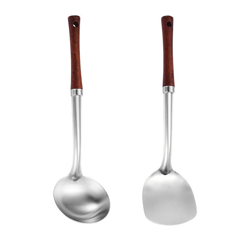 Stainless Steel Stir-fry Spoon with Wooden Handle - Chef's Special Long Handle Ladle and Serving Spoon