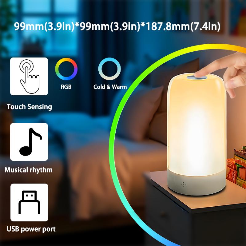 

Bedroom table lamp bedside lamp color mode remote control touch dimmable USB magic color portable night light