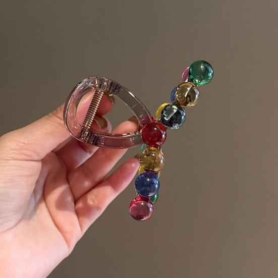 Yousheng Hair Claw Colorful Transparent Beads Decor Hair Clip Strong Grip Non-Slip Large Size Back Head Shark Hair Claw Hair