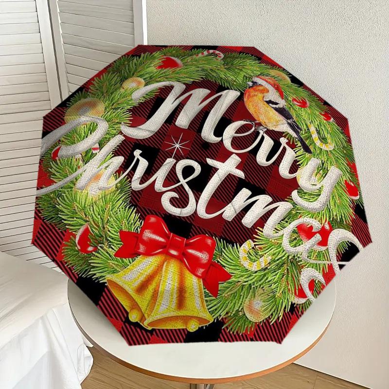 

1pc Christmas Wreath with Bird Umbrella with Plastic Handle,Suitable for All Seasons Home Travel Outdoor UmbrellaDD256