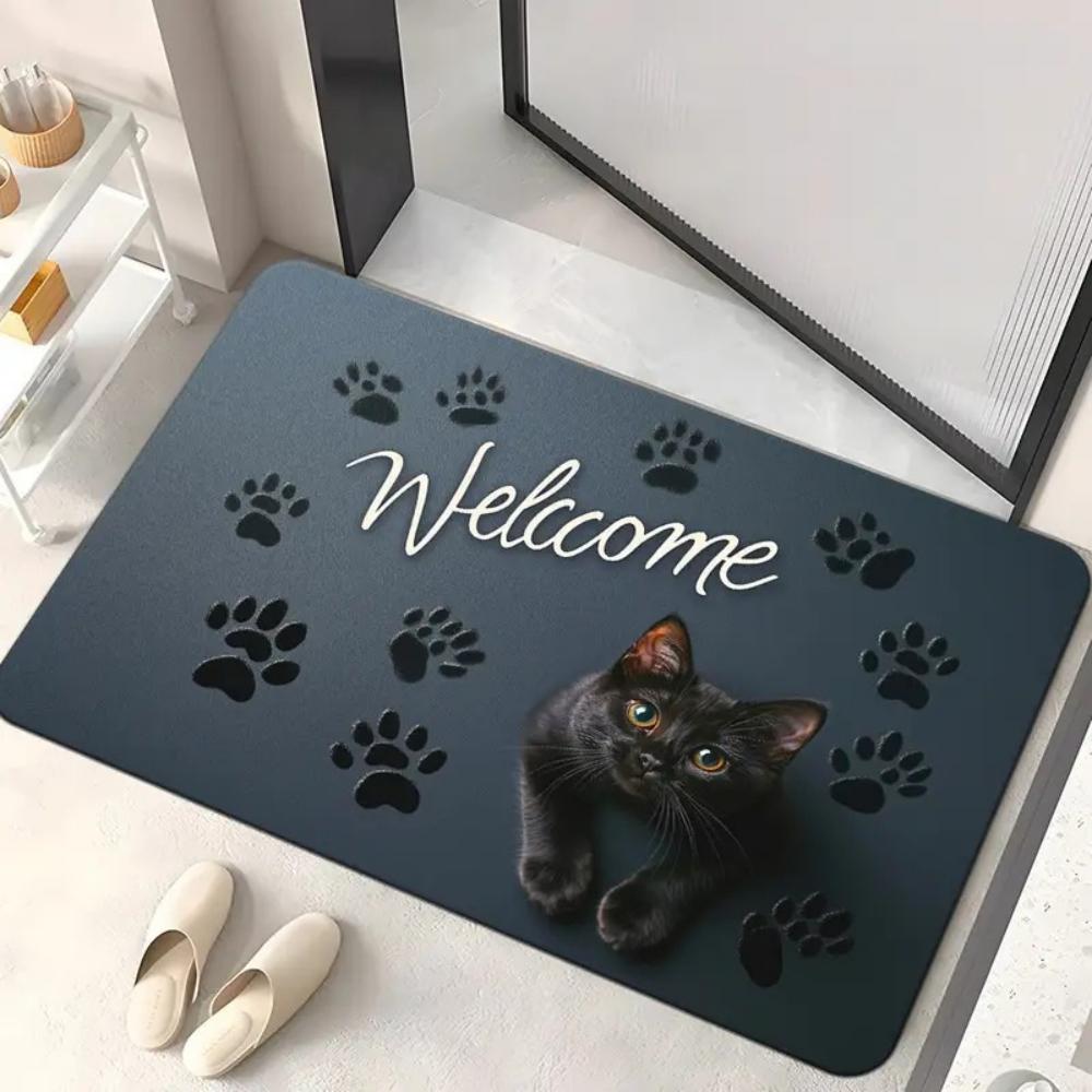 Cute Dog Paw Prints Pattern Printed Entry Doormat Fun Non-Slip Door Mat for Bedroom Living Room Entrance Machine Washable Carpet