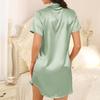 Women's Elegant Plus Size Grass Green A-line Lapel Button-up Nightgown Shirt