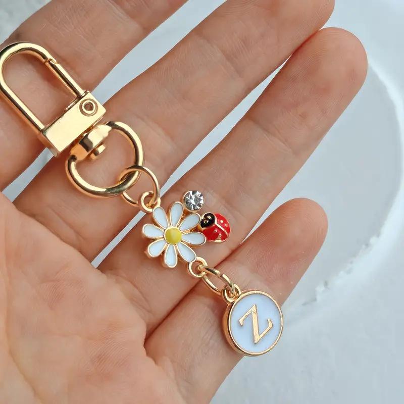 Ladybug A-Z Alphabet Pendants Keyring Initials 26 Letters Keychains Handbag Ornaments Diy Girls Kids Jewelry Gifts