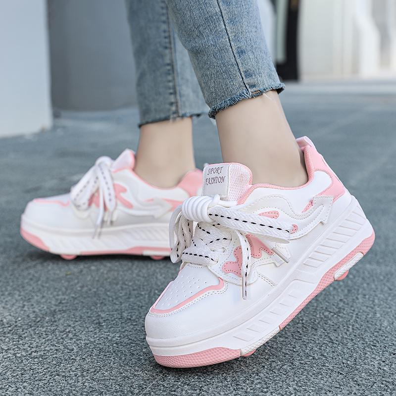 Scarpe con ruote per bambini/ragazze, stivali sportivi a quattro ruote, pattini a rotelle rimovibili, scarpe da skate per studenti, scarpe sportive