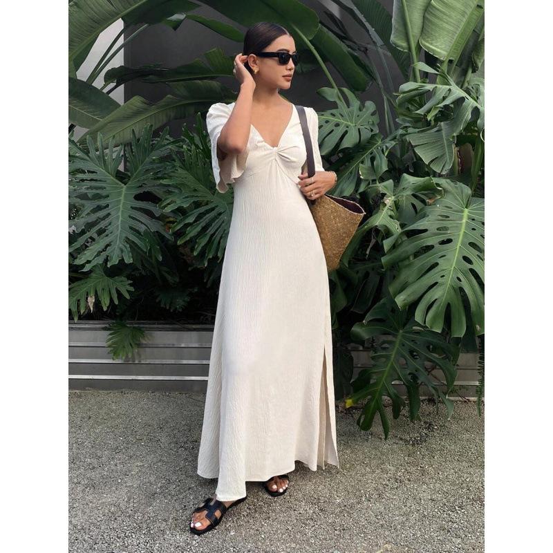 Europe, America 2026 summer new fashion leisure vacation style waist thin temperament dress women XS абрикосовый