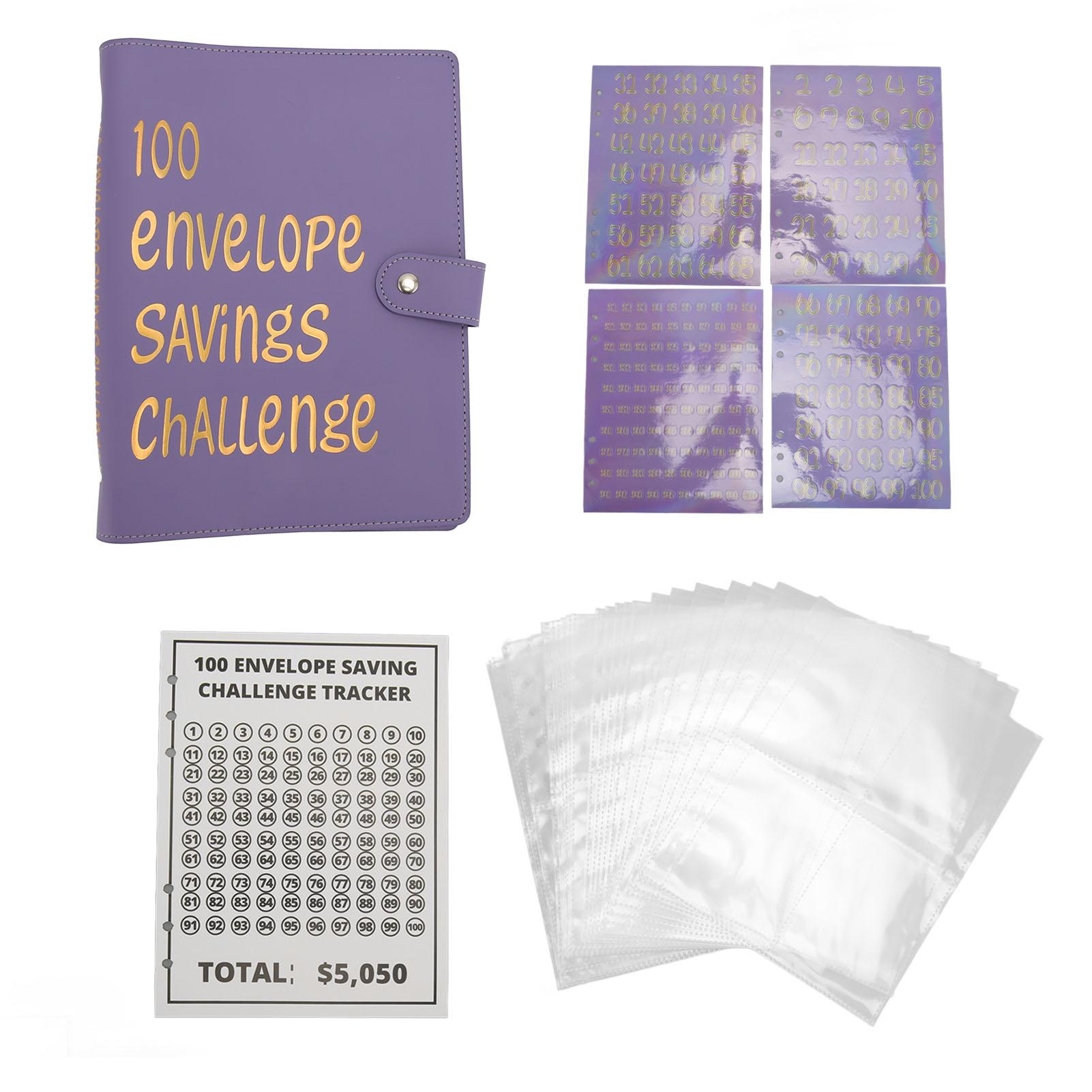 Экономия денег Водонепроницаемый PU кожаный бюджетный конверт формата А5 с 100 денежными конвертами для детей и взрослых Purple